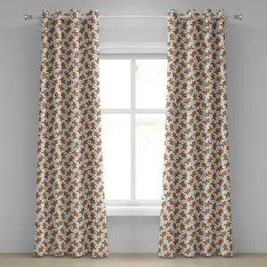 Штора на люверсах с изображением пряничного человечка от ABAKUHAUS, с рисунком пряничного человечка, с рождественскими мотивами и новогодним принтом, декоративная, двухпанельная, 280 см x 245 см, нежно-карамельный нежно-голубой цвет Abakuhaus