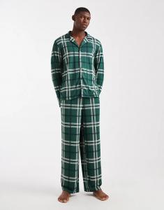 Пижамный комплект Urban Threads с длинными рукавами и брюками в зеленую клетку