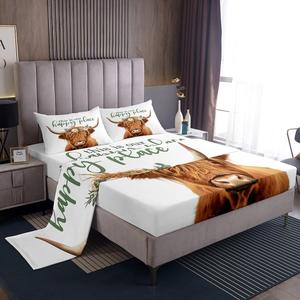 Erosebridal Комплект постельного белья Highland Cow с принтом коров и цветов, Multi 19