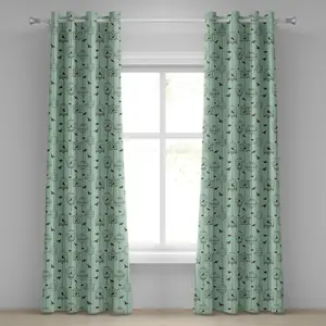 Винтажная штора на люверсах ABAKUHAUS с рисунком птиц и клеток, арт-объект Свобода и побег, декоративная двухпанельная штора, 280 см x 175 см, мятно-зеленый и коричневый цвета Abakuhaus