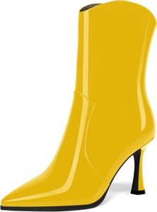 Женские ботильоны AMBELIGHT с острым носком, на молнии, для свиданий и путешествий, лакированные, на высоком каблуке-стилетто 3,3 дюйма, Yellow