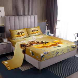 Erosebridal Комплект постельного белья Honeybee с желтыми стразами и рисунком животных, White Yellow Sliver