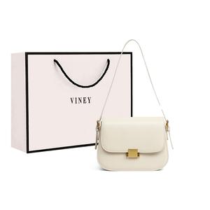 VINEY Кожаная коричневая сумка через плечо маленькая квадратная женская, Ecru