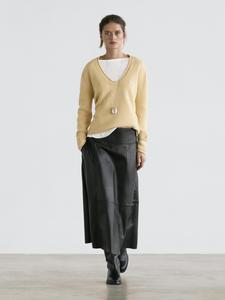 Миди-юбка из кожи наппа с рельефными швами Massimo Dutti, black