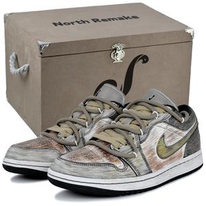 Jordan Женские баскетбольные кроссовки Air 1 с устойчивостью к истиранию, низкие, винтажные, коричнево-желтые, в подарочной коробке, цвет Brown Yellow-Gift Box 4