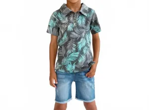 Футболка-поло с коротким рукавом Fairbanks, цвет Teal Tropics Appaman