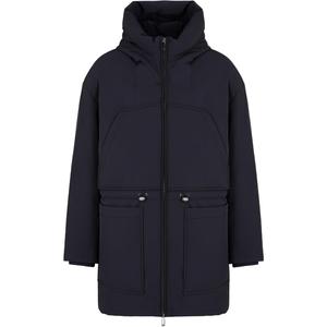 EMPORIO ARMANI Трехчетвертная куртка с капюшоном из водоотталкивающего нейлонового твила, Marine Blue