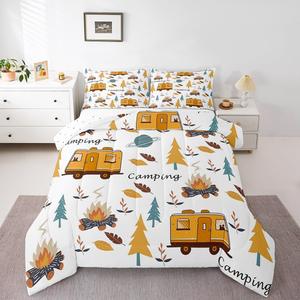 Erosebridal Комплект постельного белья Happy Camping с уютным одеялом в деревенском стиле для детей, дышащий материал, White Orange