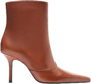 Женские кожаные ботильоны с острым носком и высоким каблуком на молнии сбоку OAKUMSAS, Brown