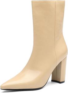 Женские ботильоны NEWBELLA в британском стиле - модные короткие ботинки из веганской кожи, универсальные ботильоны на массивном каблуке для повседневной носки, Apricot