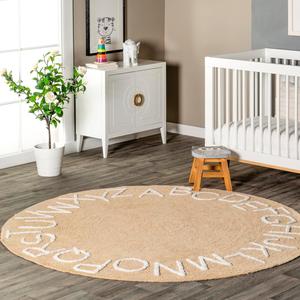 Детский моющийся ковер 122 x 122 см nuLOOM круглый с алфавитом, beige