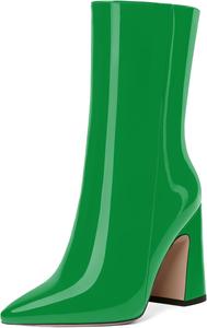Женские модные ботильоны JUSTDANNI с молнией, для свадьбы и повседневной носки, с острым носком, лаковой отделкой, на высоком блочном каблуке, 4 дюйма, Green