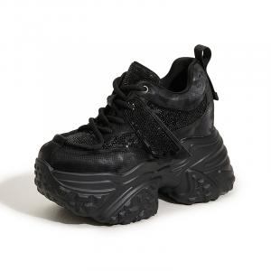 Milan love song Износостойкие утолщённые низкие кроссовки на платформе для женщин чёрные, цвет Black