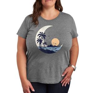 Футболка Plus с рисунком Moon Beach Scene, цвет Heather Gray