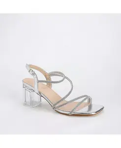 Сандалии Hera на прозрачном каблуке с ремешками и стразами BERNESS, серебряный