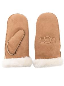 Меховые варежки с вышитым логотипом UGG, коричневый