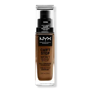 Тональная основа Can't Stop Won't Stop с матовым покрытием, обеспечивающая полное покрытие в течение 24 часов. NYX Professional Makeup, Sienna (medium deep w/ neutral undertone)