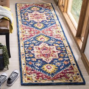 Ковер SAFAVIEH, 69 x 336 см, Aspen Collection Runner, Navy & Fuchsia, ручной работы богемский медальон из шерсти, идеален для помещений с высокой проходимостью в гостиной, спальне (APN513N)