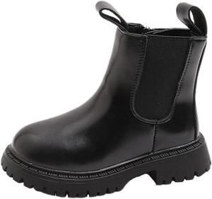 Девочковые ботильоны на молнии сбоку Зимние ботинки Удобные слипоны из искусственной кожи Вестерн Ботинки Повседневная мода Обувь для улицы Generic, Black