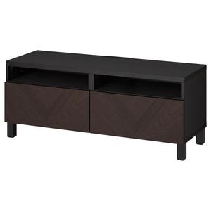 Тумба под телевизор с ящиками BESTÅ IKEA, 120x42x48 см, цвет black-brown hedeviken/stubbarp/dark brown stained oak veneer