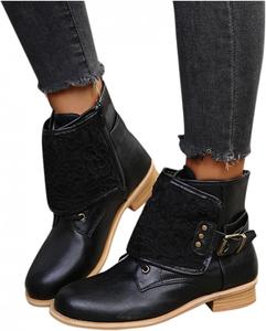 Женские ботильоны ZBYY, модные военные ботинки с пряжкой, низким каблуком, панк-стиля, для косплея, с круглым носком и молнией, 8.5 Black