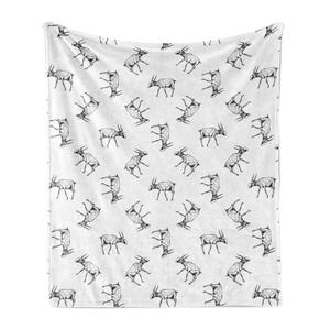 Мягкое фланелевое флисовое одеяло ABAKUHAUS Sketching, монохромное и каракули, антилопа сайгак, нарисованная вручную на простом фоне, 175 x 230 см, темно-серый белый
