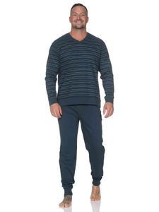 NORMANN Пижамный комплект с длинными рукавами, манжетами и полосками бирюзового цвета