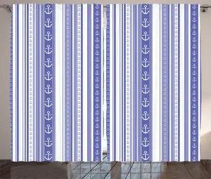 Полосатая штора в деревенском стиле ABAKUHAUS, морской якорь, универсальные ленточные шторы для гостиной с петлями и крючками, 280 x 175 см, фиолетовый Abakuhaus