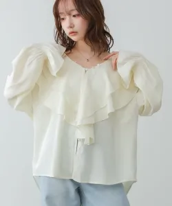 Блузка с двойным воротником-рюшем