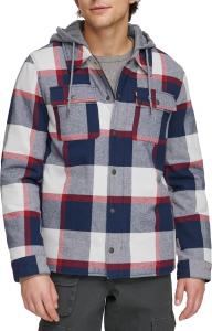 Мужская клетчатая куртка-рубашка Levi's с капюшоном и подкладкой из шерпы (стандартные размеры, большие и высокие), Navy/Red Skater Plaid