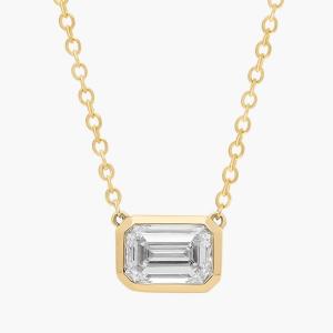 Подвеска East West с выращенными в лаборатории бриллиантами изумрудной огранки из 14-каратного желтого золота (1 карат, двойной - FG / VS2-SI1) Blue Nile