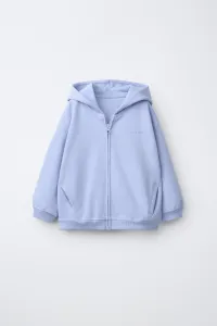 Толстовка на молнии из трикотажа с тисненым текстом Zara, пастельно-голубой