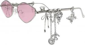 Солнцезащитные очки Melrose с кристаллами, женские, овальная металлическая оправа, модные, с бриллиантовым кулоном, в стиле панк, защита от ультрафиолета UV400, артикул 75073, Pink
