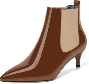 Женские лаковые ботильоны SKYSTERRY с острым носком, модные с низким каблуком-кистеном, высотой до щиколотки, каблук 2 дюйма, Beige Brown