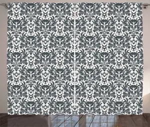 Шторы ABAKUHAUS в готическом деревенском стиле с цветочным мотивом в стиле дамаск, универсальные ленточные шторы для гостиной с петлями и крючками, 280 x 245 см, серо-белый Abakuhaus