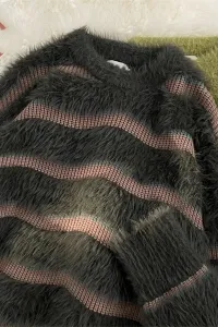 Мужской свитер Vintage O-Neck в полоску с контрастным цветом