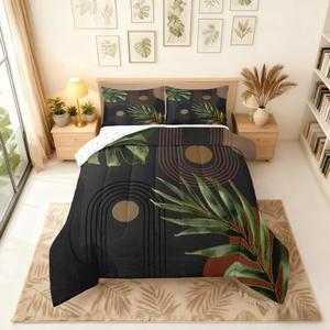 Erosebridal Комплект постельного белья Black Green Brown Boho с абстрактным геометрическим принтом в стиле модерн, Black Green Brown