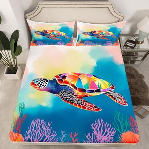 Erosebridal Комплект постельного белья Ocean Theme с морскими черепахами и подводными растениями в галактическом стиле, Multi 24