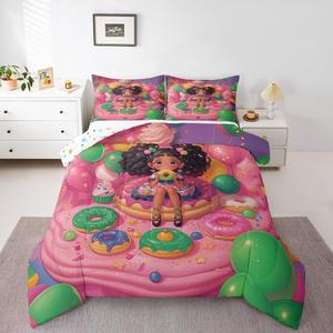 Erosebridal Комплект постельного белья Queen для девочек с принтом пончиков в розовых тонах, Pink