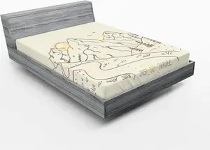 Простыня на резинке ABAKUHAUS Travel, Восход солнца, пейзаж, природа, горы с текстом Just Go Travel Sketch Illustration, 140 x 200 см, цвет: кремовый, бежевый, желтый