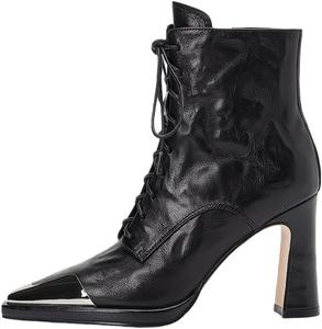 Женские модные короткие ботинки с массивным носком из металла - подходят для всех сезонов, удобные, на молнии, для повседневной носки. Fusecottc, Black