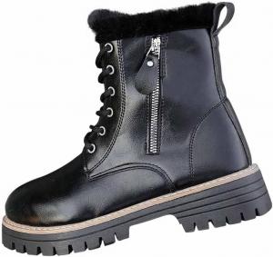 Зимние походные ботинки для женщин, боевые рабочие ботинки, противоскользящие утепленные мехом ботинки до щиколотки, модные водонепроницаемые кожаные ботинки с боковой молнией Generic, Black