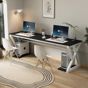 Chuxuezhe Двухместный письменный стол, рабочий стол для домашнего офиса, простой компьютерный стол, прикроватный столик для спальни, игровой стол, длинная рабочая станция, белая рама с черной столешницей, 100x60x76см Beginner