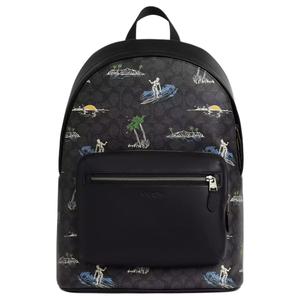 COACH Большой унисекс рюкзак из лакированного полотна черный