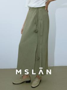 Юбка осенняя женская Mslan с боковым разрезом, зеленый