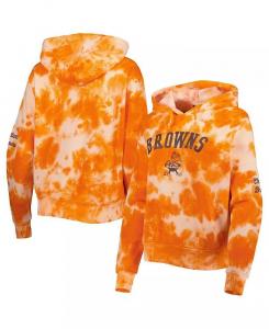 Женская флисовая толстовка с капюшоном Orange Cleveland Browns Cloud Dye New Era