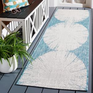 Ковер SAFAVIEH, 69 x 244 см, Washable Outdoor Courtyard Collection - бежевый и аква-синий, без линьки и легкий в уходе, идеально для патио, прихожей, гардеробной, коридора, кухни (CY8893-53621)