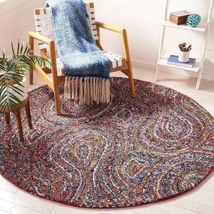 Ковер SAFAVIEH, 183 x 183 см, Nantucket Collection, Multi, Handmade Boho Abstract Burst Cotton, подходит для помещений с высокой проходимостью в гостиной, спальне (NAN437A)