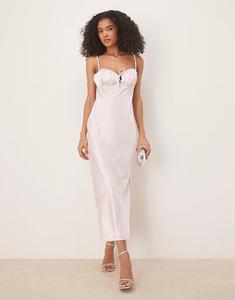 Платье миди Gina Tricot из атласа со сборками спереди, светло-розового цвета