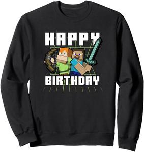 Толстовка Minecraft с надписью «С днем рождения, Алекс и Стив», черная